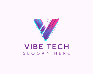 Glitch Tech Letter V logo design