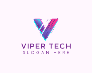 Glitch Tech Letter V logo design