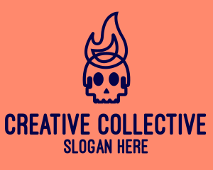 Blue Flame Skull logo design