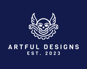 Skull Mechanic Wing logo design