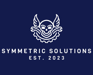 Symmetric - Skull Mechanic Wing logo design