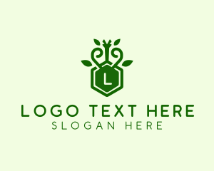 Heart - Leaf Vine Hexagon logo design