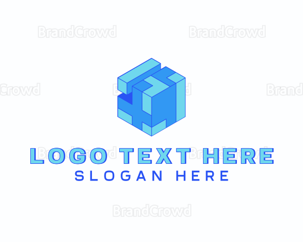 Tech Cube Puzzle Block Logo