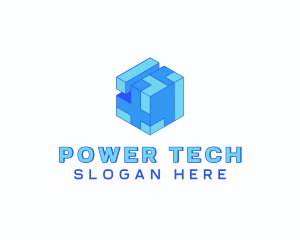 Tech Cube Puzzle Block logo design