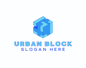 Block - Tech Cube Puzzle Block logo design