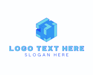 Tech Cube Puzzle Block logo design