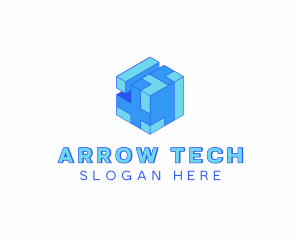 Tech Cube Puzzle Block logo design