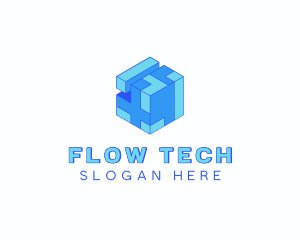 Tech Cube Puzzle Block logo design