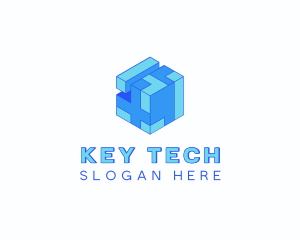 Tech Cube Puzzle Block logo design