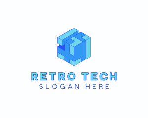 Tech Cube Puzzle Block logo design