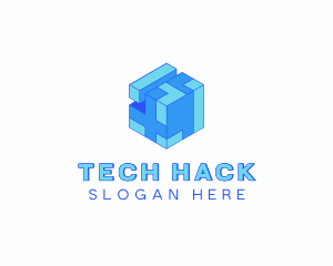 Tech Cube Puzzle Block logo design