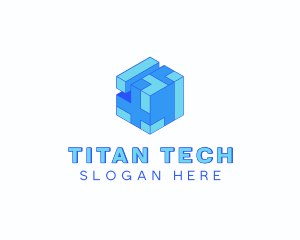 Tech Cube Puzzle Block logo design