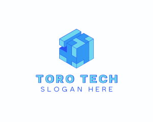 Tech Cube Puzzle Block logo design