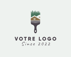 Cabin - Forest House Paintbrush logo design