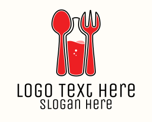 Eatery - Red Spoon Bottle Fork logo design