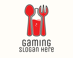 Cutlery - Red Spoon Bottle Fork logo design