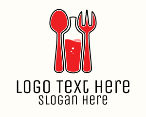 Utensils - Red Spoon Bottle Fork logo design
