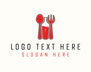 Pub - Red Spoon Bottle Fork logo design