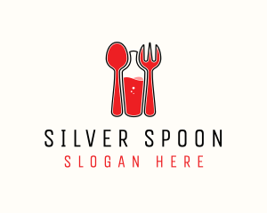 Red Spoon Bottle Fork logo design