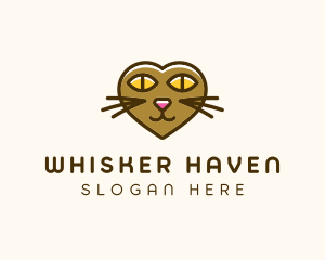 Whisker - Heart Cat Head logo design