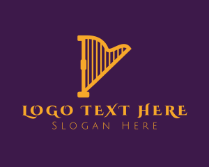 Music School - Elegant Musical Harp logo design