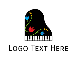 Pianist - Floral Piano Music logo design