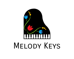 Piano - Floral Piano Music logo design
