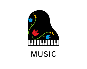 Floral Piano Music logo design