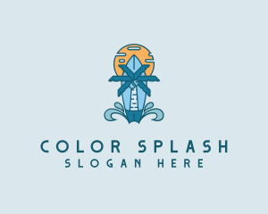 Palm Tree Surf Beach logo design