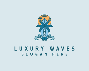 Palm Tree Surf Beach logo design