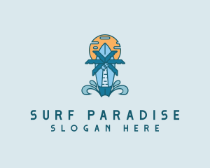 Palm Tree Surf Beach logo design