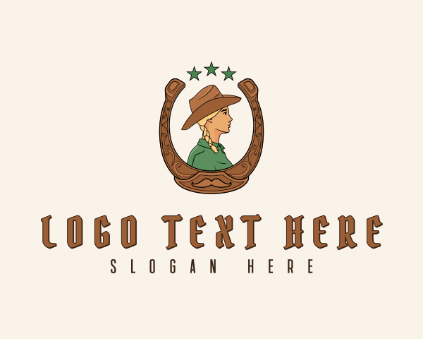 Hat - Female Cowgirl Horseshoe logo design