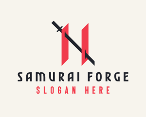 Katana - Pierced Letter Sword logo design