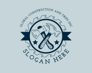 Circular Saw - Axe & Hammer Carpentry logo design
