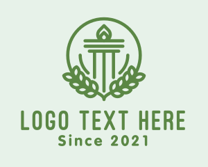 Courthouse - Pillar Laurel Leaf Torch logo design