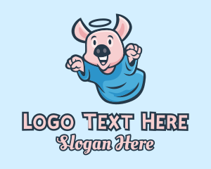 Meat Shop - Holy Angel Pig Piglet logo design