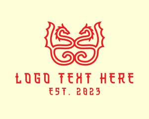 Mythical - Dragon Myth Line Art logo design