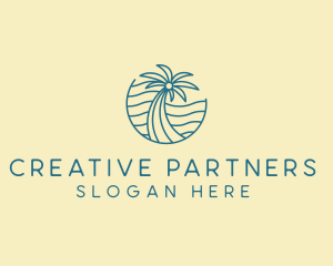 Tropical Palm Tree Monoline logo design