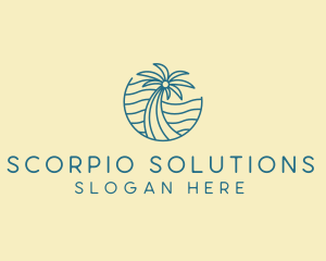 Tropical Palm Tree Monoline logo design