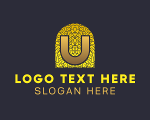 Gold - Ornate Floral Letter U logo design