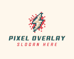 Thunder Lightning Pixel logo design