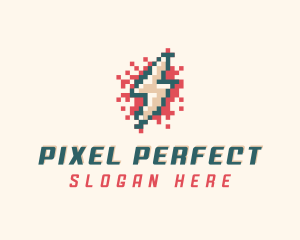 Thunder Lightning Pixel logo design