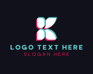 Networking - 3D Glitch Letter K logo design