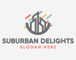 Suburban - Colorful Cityscape Real Estate logo design