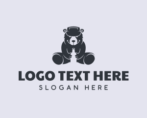 Drinking - Bear Hat Beer Bottle logo design