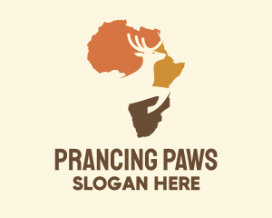 Prancing - Africa Map Deer Stag logo design