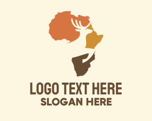 Fauna - Africa Map Deer Stag logo design