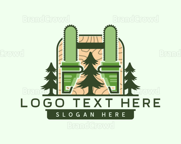 Chainsaw Lumberjack Pine Tree Logo