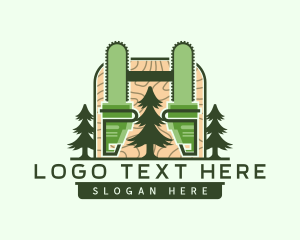 Woodcutting - Chainsaw Lumberjack Pine Tree logo design