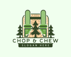 Chainsaw Lumberjack Pine Tree Logo